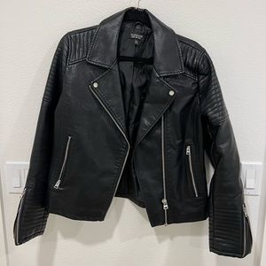 TOPSHOP Nelly Quilted Vegan Leather Moto Biker Jacket Size 10